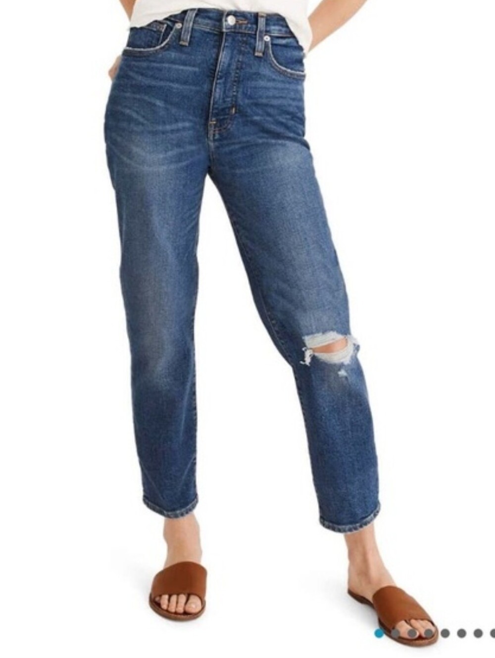 Madewell The Mom Jean Ripped Knee Blue Size 29